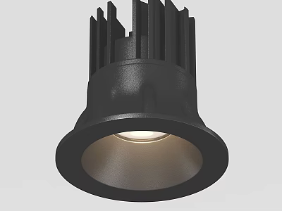 Black Recessed Downlight Spotlight With Heat Sink Fins And Illuminated LED Source 3d model