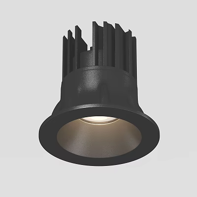 Black Recessed Downlight Spotlight With Heat Sink Fins And Illuminated LED Source 3d model