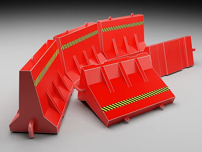 Red Traffic Safety Barriers with Yellow Black Warning Stripes for Road Protection 3d model