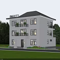 Three Story Detached Villa With White Exterior Balconies Lawn And Swimming Pool