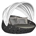 Outdoor Sofa With Black Perforated Frame White Canopy And Light Gray Cushions