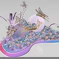 Exquisite Floral Installation with Butterflies Purple Blue Flowers Decorative Beads And Neon Lighting Accents