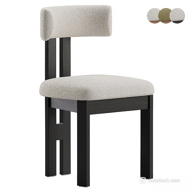 Modern Minimalist Single Chair With Light Gray Upholstered Back Seat And Black Wooden Legs 3d model 
