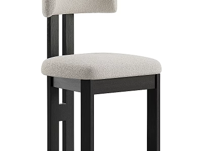 Modern Minimalist Single Chair With Light Gray Upholstered Back Seat And Black Wooden Legs 3d model