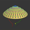 Traditional Asian Yellow Woven Conical Hat With Striped Design For Outdoor Use