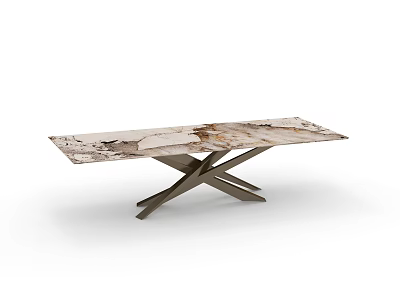 Modern Coffee Table With Marble Top And Crossed Metal Base Design 3d model