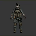 Military Game Movie Character In Camouflage Uniform With Tactical Vest Helmet And Gloves