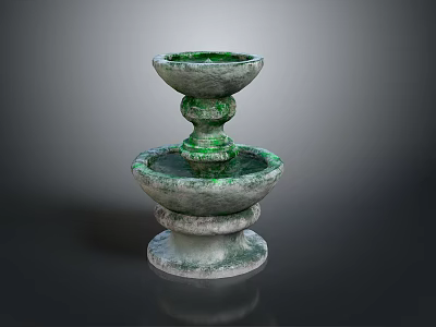 Green Stone Carved Two Tiered Fountain Sculpture With Classical Design Details 3d model
