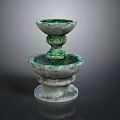 Green Stone Carved Two Tiered Fountain Sculpture With Classical Design Details
