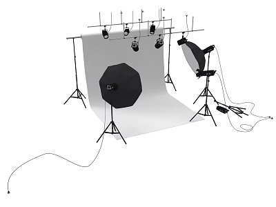 Professional Photography Studio Equipment With Studio Lighting Softboxes Backdrop And Light Stands 3d model