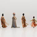 Multiple People Dressed In Traditional Ancient Costumes With Colorful Long Dresses On White Background