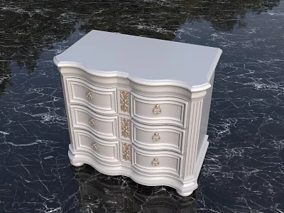 Classic White Entryway Console Cabinet With Carved Drawers And Elegant Decorative Details 3d model