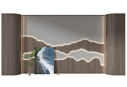 New Chinese background wall Landscape background wall 3d model