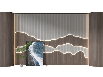 New Chinese background wall Landscape background wall 3d model