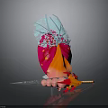 Unique 3D Artistic Weapon Featuring Red Orange Flame And Blue Decorative Elements