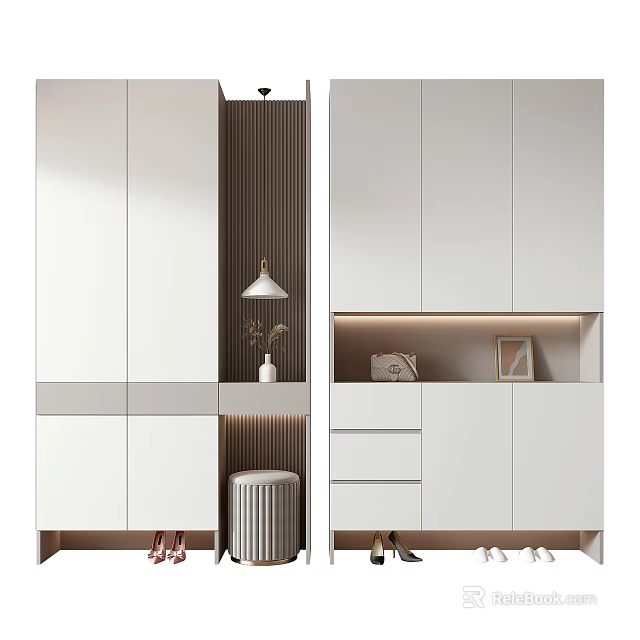 Modern White Shoe Cabinet Design With Storage Space And Decorative Lighting 3d model