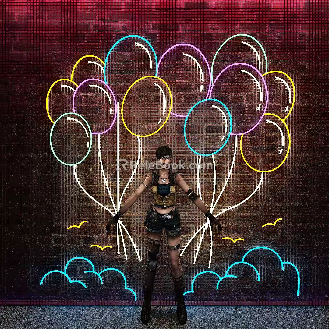 Neon Balloon Net Red Photo Cyber 3d model