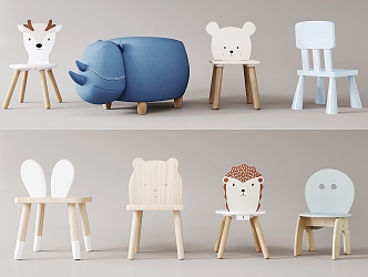 Animal children's chair shape Trojan horse stool combination 3d model