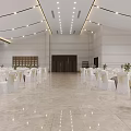 Elegant Banquet Hall For Wedding With Large Screen Decorations And Tables Chairs