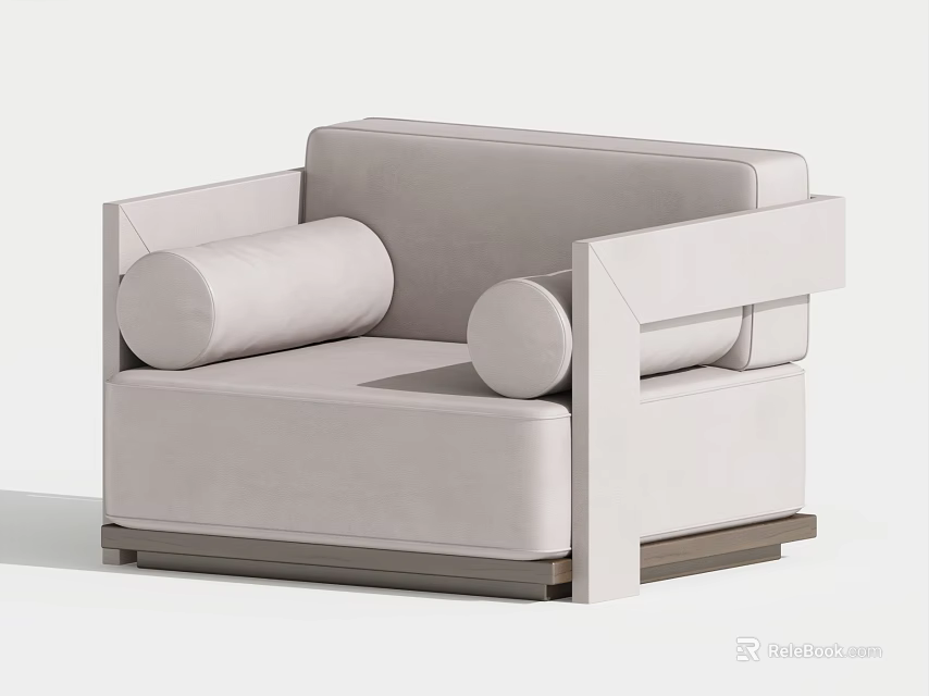 Modern Single Sofa With Square Arms Round Cushions And Wooden Base 3d model