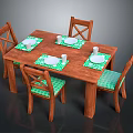 Wooden Dining Table And Chairs With Green Placemats Plates Cups And Cross Back Design