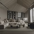 Minimalist Modern Dining and Living Room With Wooden Ceiling Dining Table Large Windows and Sofa