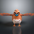 Cartoon Bird With Brown And White Feathers Blue Beak Spread Wings Standing Pose