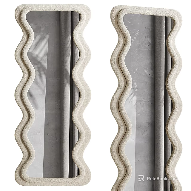 Decorative Mirror With Wavy Ivory Frame And Soft Shadow On Wall 3d model 