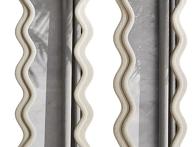Decorative Mirror With Wavy Ivory Frame And Soft Shadow On Wall 3d model