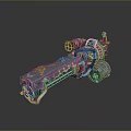 Futuristic Heavy Weapon Featuring Metallic Body Mechanical Parts And Golden Emblem