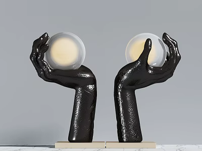 Hand Shaped Table Lamp With White Lampshade Beige Base On Marble Countertop 3d model