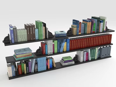 Modern Black Bookshelf With Spacious Shelves And Various Books For Home Storage 3d model