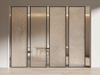 Modern Textured Glass Partition With Slim Metal Frame For Interior Space Divider 3d model