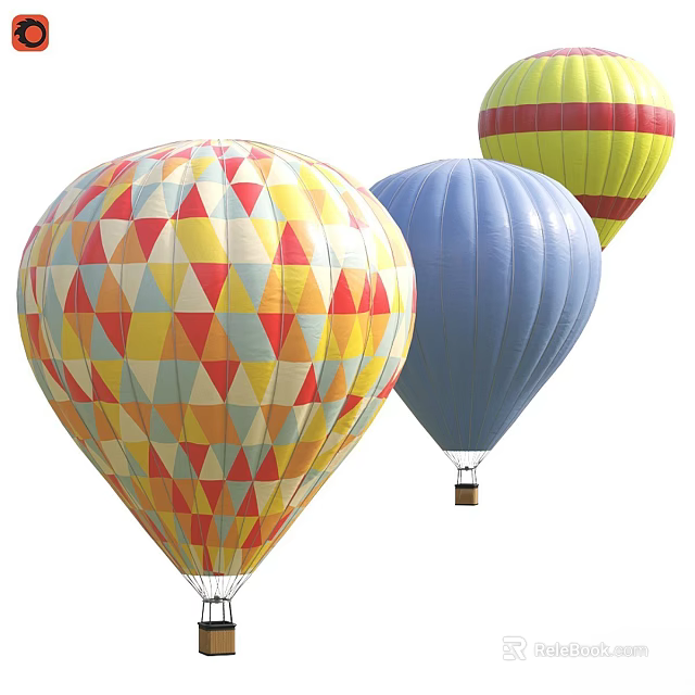Colorful Hot Air Balloons As Amusement Equipment With Geometric Patterns And Striped Designs 3d model 