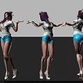 Woman With Purple Hair White Hat And Blue Shorts In Three Angles View 3d model
