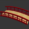 Japanese Style Red Arch Bridge With Red Railings And Light Colored Deck