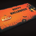 Halloween Themed Square Rug with Happy Halloween Text Pumpkin Bat and House Decorations