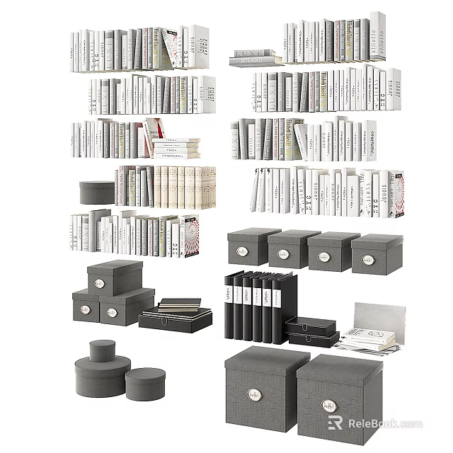 Organized Books And Magazines On Bookshelf With Storage Boxes And Neat Arrangement 3d model 