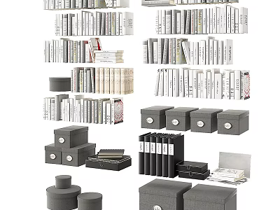 Organized Books And Magazines On Bookshelf With Storage Boxes And Neat Arrangement 3d model