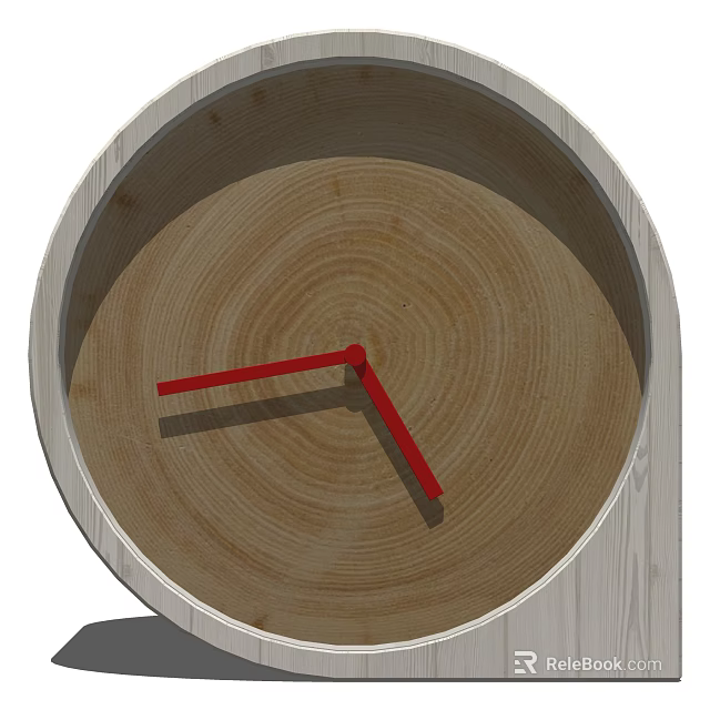 Wooden Round Clock With Red Hands And Natural Wood Grain Design 3d model 