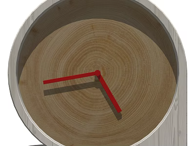 Wooden Round Clock With Red Hands And Natural Wood Grain Design 3d model