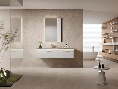 Modern Bathroom Vanity Cabinet Wall Mounted With Mirror White Design In Elegant Bathroom Interior 3d model