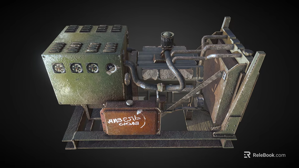 Industrial Diesel Generator Equipment With Green Housing Brown Component KNECHT D481 Label And Metal Structure 3d model 