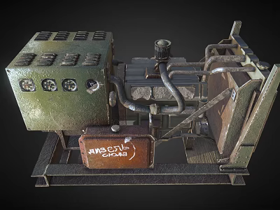 Industrial Diesel Generator Equipment With Green Housing Brown Component KNECHT D481 Label And Metal Structure 3d model