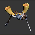 Warrior Character 3D Model With Horned Helmet Blonde Hair Blue Red Outfit Axe And Dagger