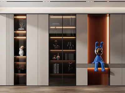 Modern Decorative Cabinet with Glass Doors Lighting Strips and Decorative Items 3d model