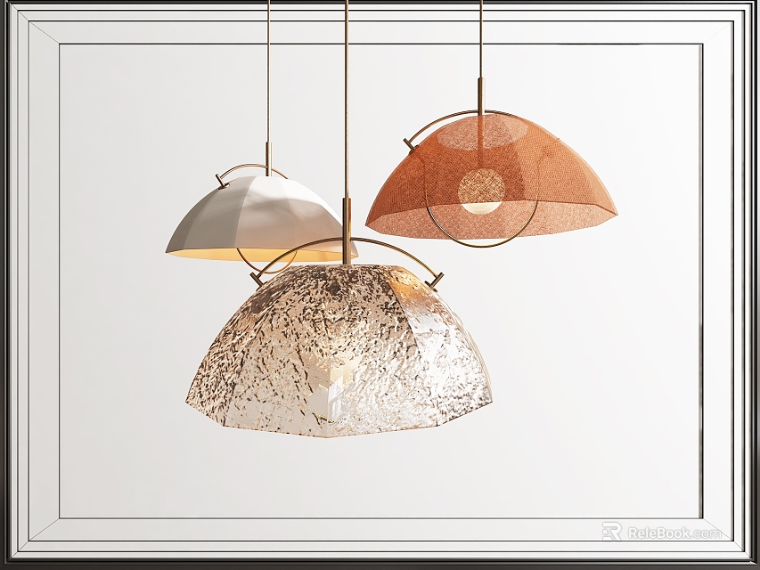 Modern Pendant Lights With Metal Frames And Dome Glass Shades In White Orange Transparent Colors 3d model 