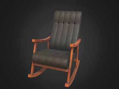 Vintage Style Black Leather Rocking Chair With Tufted Back And Wooden Frame 3d model