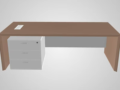 Brown Office Desk With White Desktop Pad And Three Drawer Cabinet 3d model