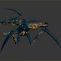 Blue and Yellow Spider Like Creature with Multiple Armored Legs and Mythical Body Details